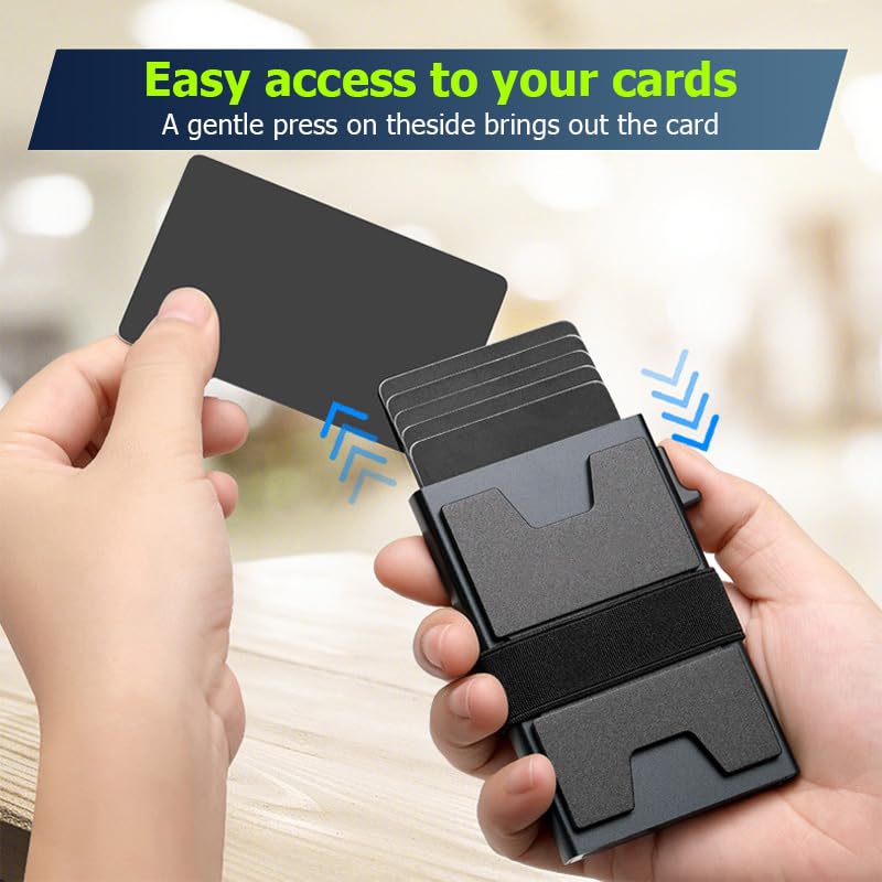 Slim Card Holder Wallet, card holder wallet,Rfid Blocking Minimalist Mens Wallet, Pop Up Credit Card Holder with Cash Band for Men (Black)2
