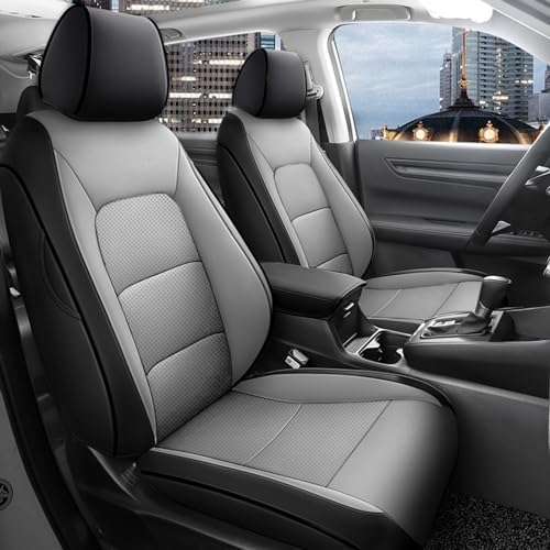 HKZ Custom Fit Civic Seat Cover Full Set for Honda Civic 4 Door (Hatchback Sport 2022-2025)&(Hatchback LX 2022-2024) 5-Seats Full Set,Leather Seat Protector(Black+Grey)