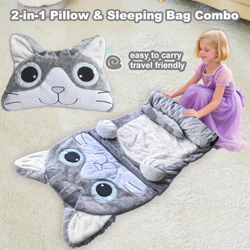 Image of Kid Sleeping Bag with Pillow - Larger Nap Mat - Plush Slumber Bag for Boys Girls Daycare Preschool Kindergarten Birthday Gift Travel Sleepover Ages 3-12 Years