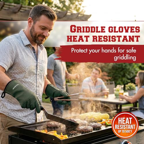 Image of KITCHEN PERFECTION Silicone Oven & Griddle Gloves -Extreme Heat Resistant BBQ & Grilling Gloves -Handle Hot Food Right on Your Griddle |Waterproof Oven Mitts Grill Gloves |Superior Set+3 Bonuses