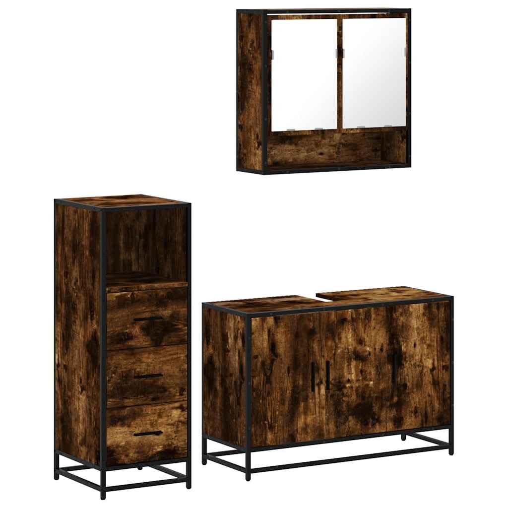Set de muebles de baño de 3 piezas en madera contrachapada color roble ahumado marrón