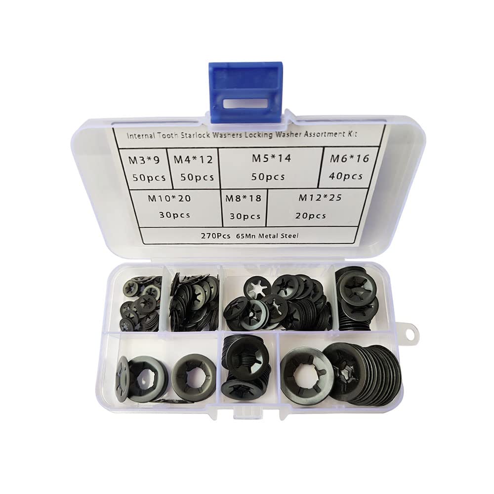 BEIRUDG 270pcs Internal Tooth Star Lock Washers 65 Mn Steel
