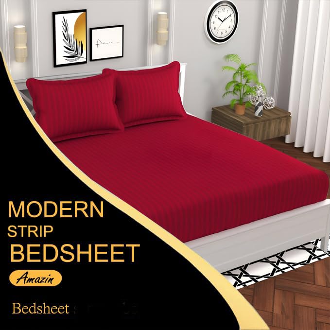 Image of 220 Cotton Feel Glace Cotton Double Bedsheet with 2 Pillow Cover (90x90 inch) Maroon