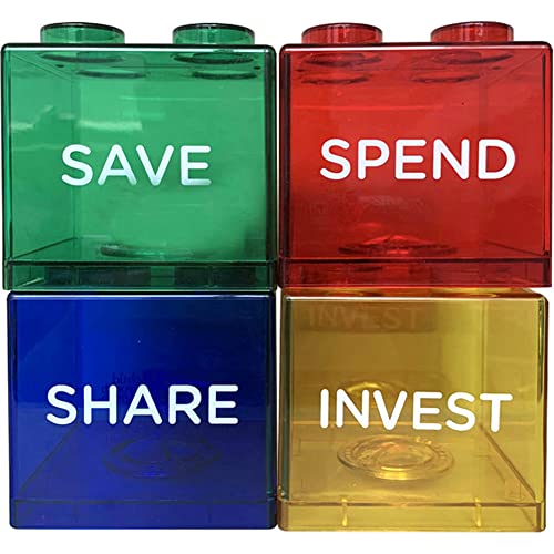 WAYUTO 4pcs Translucent Piggy Bank Set Colorful Coin Block Box Adorable Saving Money Cash Bills Jar Adults Kids Decorative Birthday Festival Financial Management Gifts Unique Educational Game