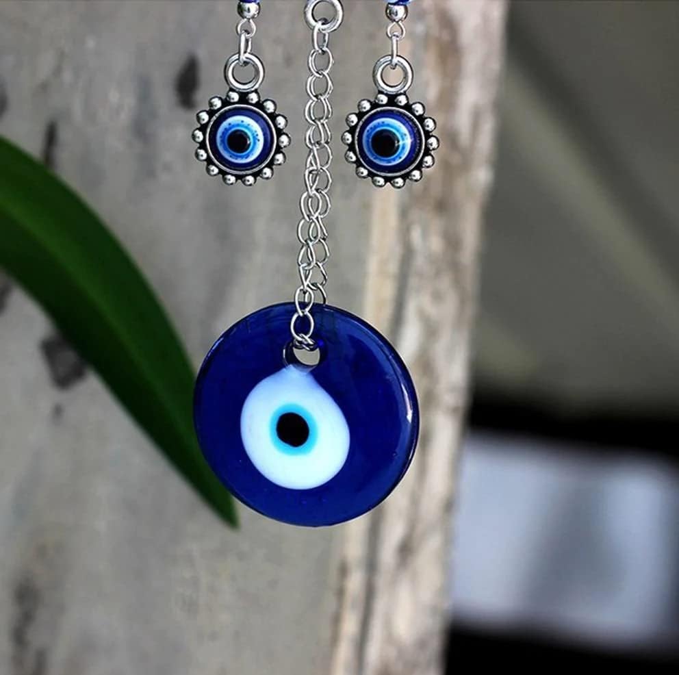 Image of BLUE BEADS Turkish Feng Shui Vastu Blue Glass Evil Eye Hanging /Door Hanging Nazar Batu for Protection and Good Luck - Perfect for Gifting Home or Office (BUT01)