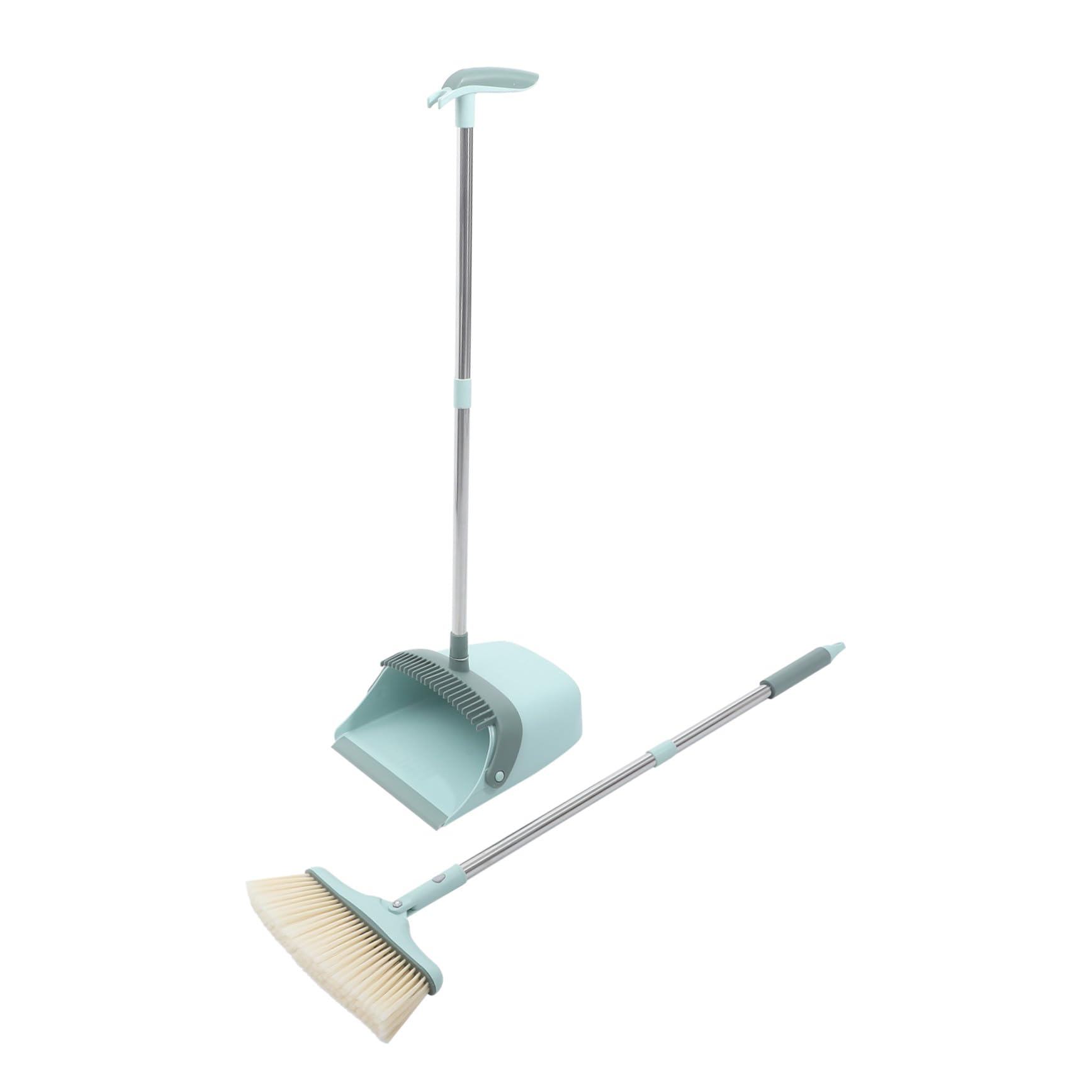 Escoba y Recogedor de Mango Largo Set de 2 Piezas Plástico y Acero Inoxidable Limpieza Efectiva para Hogar Fácil Debajo de Muebles
