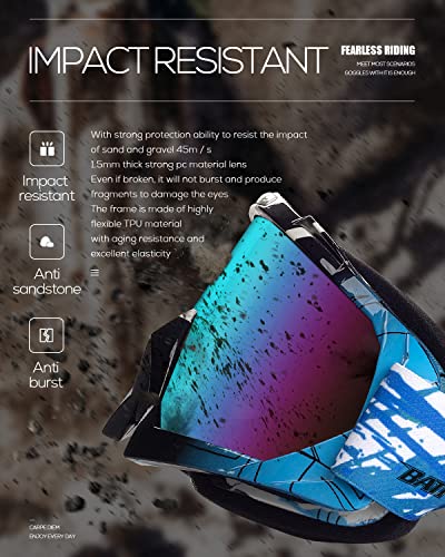 Image of BATFOX Dirt Bike ATV Goggles Motorcycle Gear Riding Motocross Dirtbike 4-Wheeler MX DH Accessories Goggles Glasses for Men Women Youth UV400 Protection Dust-proof Anti-Slip Strap