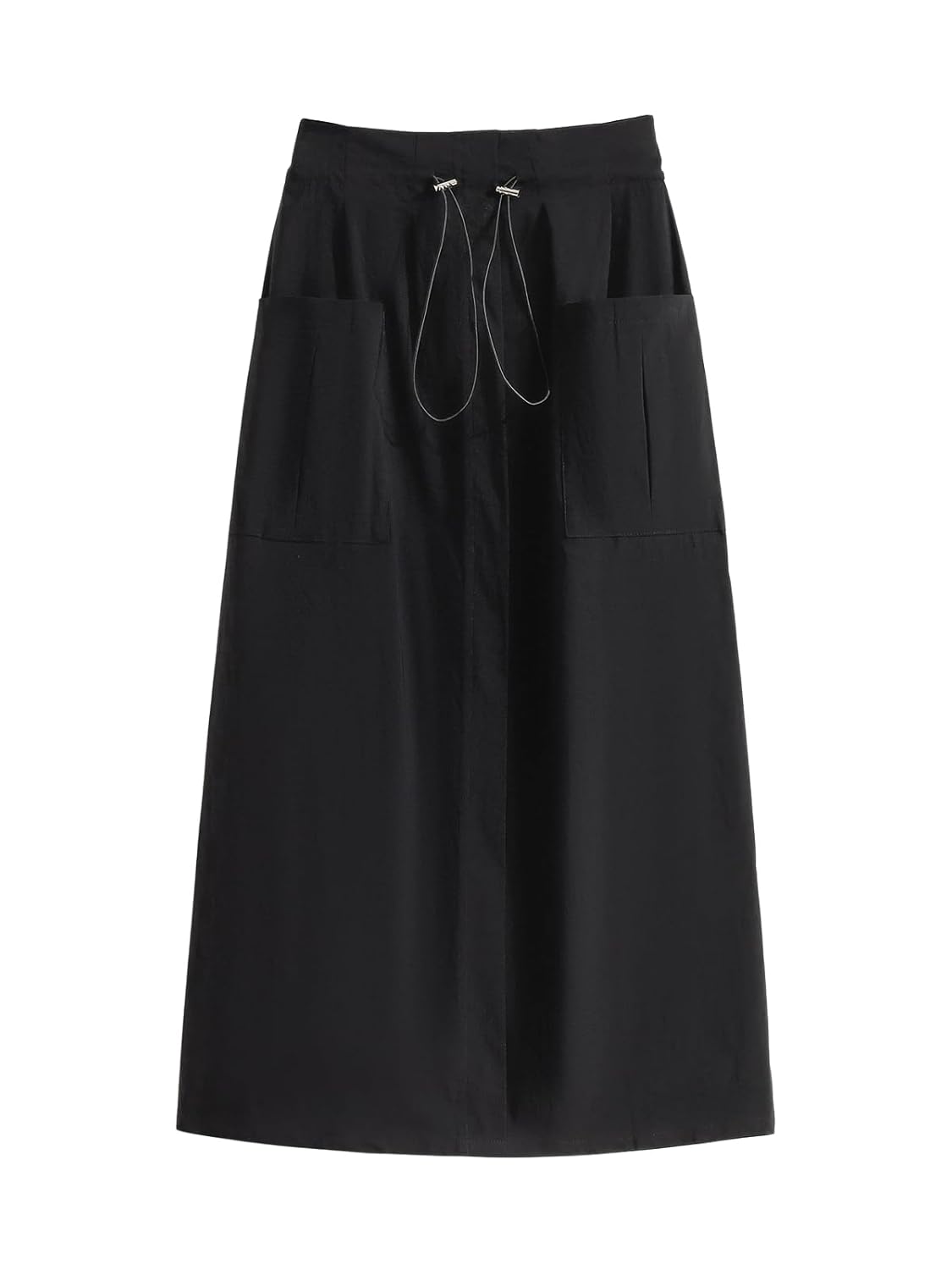 ebossy Vintage Cotton Cargo Skirts for Women Casual Drawstring Back-Elastic Waist Pencil Long Skirt with Pockets