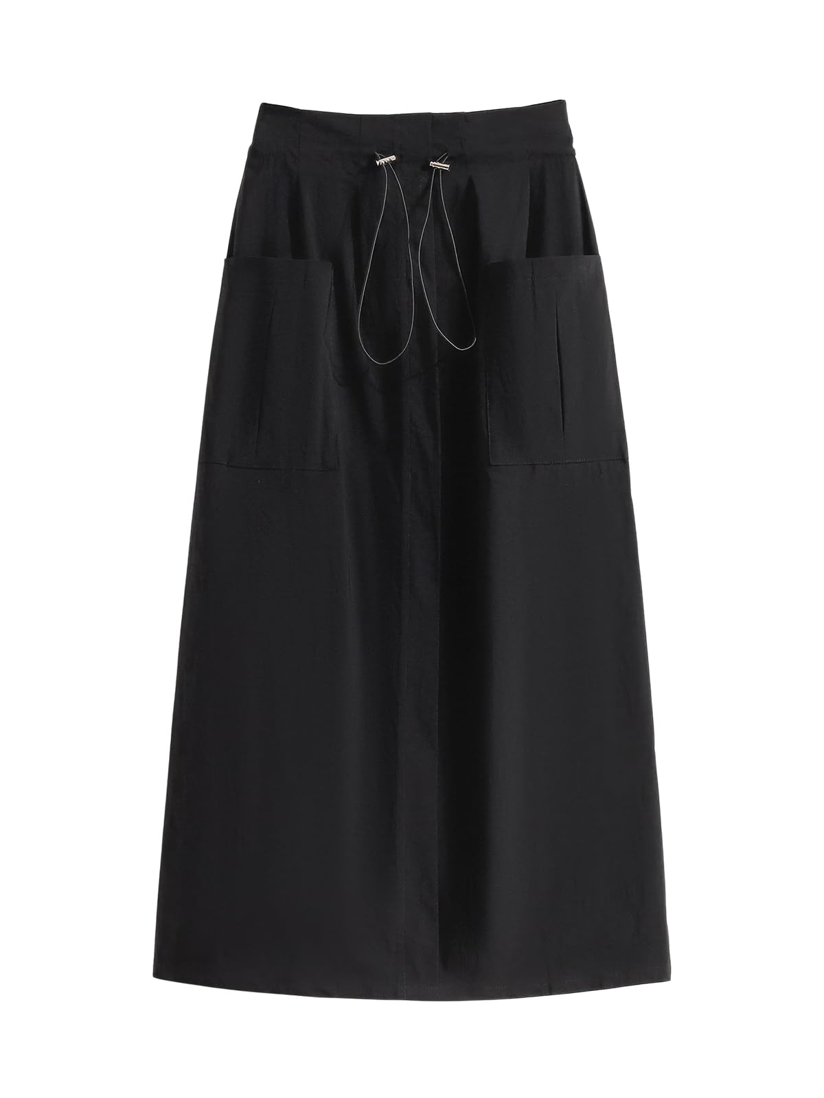 ebossy Vintage Cotton Cargo Skirts for Women Casual Drawstring Back-Elastic Waist Pencil Long Skirt with Pockets