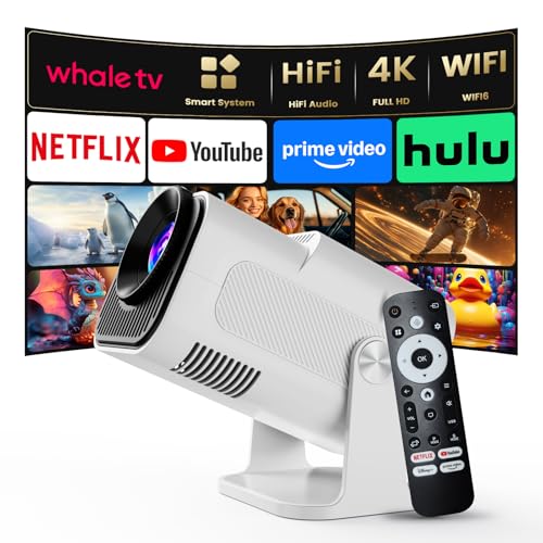 4K Smart Projector [Auto Screen Correction & 3D Audio & 1080p FHD Native Res] Built-in Genuine TV OS - Feature-rich Apps Black-and-white