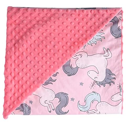 Hixingo Weighted Blanket for Children Kids, Cute Printed Double Layer Throw Blanket, Cotton Baby Sensory Blanket Soft Plush Minky Blankets with Dots Reverse Side (Pink Unicorn,80x100cm) Cover