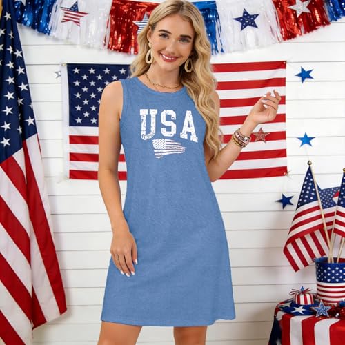 Image of 4th of July Dresses for Women American Flag Tank Dress Patriotic USA Flag Tanks Sundress