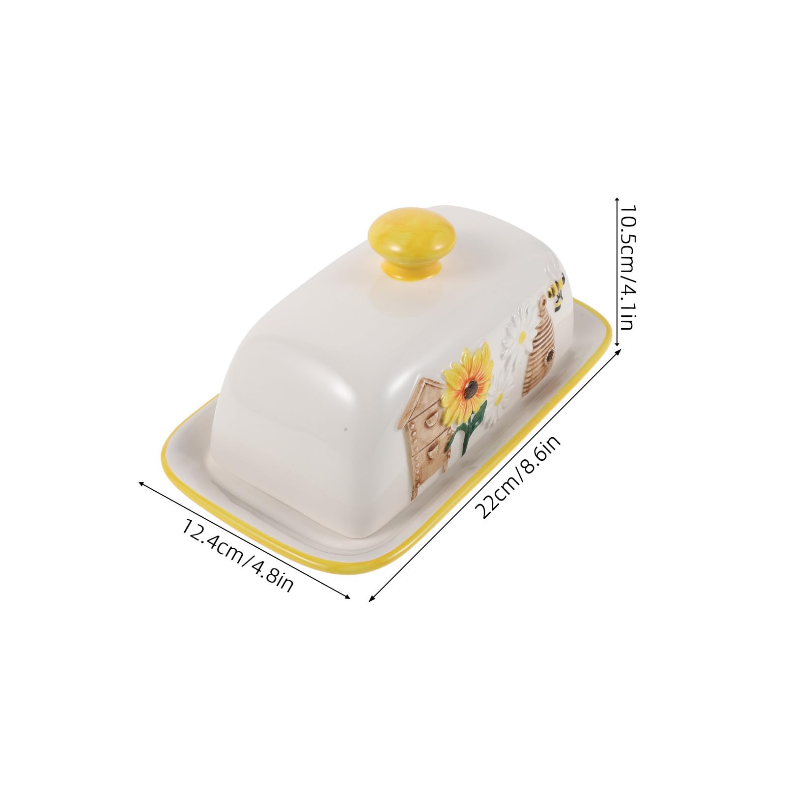 Keramik Butterdose mit Deckel Dekorative Butterschale mit Sonnenblumen und Bienenmuster Große Butterdose für Arbeitsplatte und Familienmahlzeiten