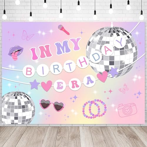 Avezano In My Birthday Era Banner - 70.8x43.3 Inch Glitter Disco Ball Music Theme Backdrop For Girls Birthday Party Decor