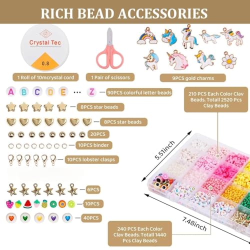 Image of DARK MAGISTER Kids Bracelet Making Kit with Colorful Beads, Rubber Bands, Charms and Tools - DIY Jewelry Craft Box for Children (Beads with Unicorn Charm Kit)