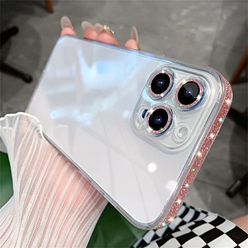 Coque silicone rose pour iPhone 14 avec cadre scintillant brillant et antichoc