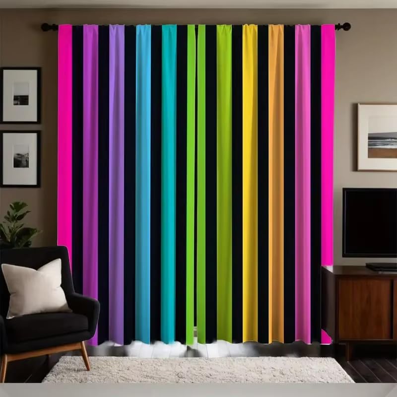 IKDZCM 2 Cortinas con Estampado de Rayas de arcoíris Vibrantes, diseñadas para Decorar Ventanas y darles un Toque Vibrante (Ancho x Alto: 2 x 125 x 150 cm)