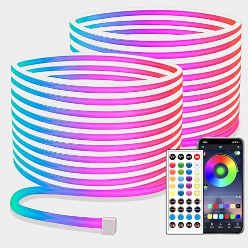 Image of segrass 100ft RGB LED neon Rope Lights LED neon Strip Lights Waterproof Flexible Neon LED Strip Lights,Led Lights for Bedroom(2 Rolls of 50ft)