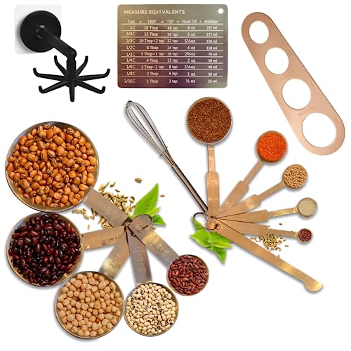 Stainless Steel Measuring Cups And Spoons Set Copper - Rose Gold Measuring Spoons Set And Rose Gold Measuring Cups Dishwasher Safe - Metal Cooking Measuring Cup And Spoon Set Liquid Cup Measuring Set #TOP6