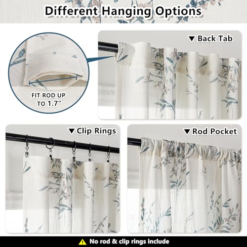 Image of MYSKY HOME Floral Sheer Curtains 108 Inch Long Linen Blended 2 Panels | Living /Dining Room Floral Light Filtering Curtains Patterned Privacy Protect Farmhouse Window Treatment 50 inch W, Navy Blue