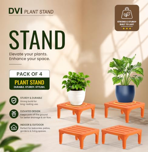 Image of DVI Heavy Duty Orange Plant Stand | Pack of 4 | Strong, Durable, Rust-Proof | Supports Up to 200 Kg | Indoor & Outdoor Use | Pot Stand for Big Size Plants | All Weather Resistant Pot Stand