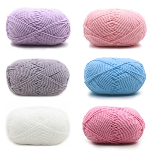 Hilo de Crochet, 6 Piezas Lanas Para Tejer a Mano, 50g Algodón Con Leche, 6 Colores, Para Ganchillo y Manualidades