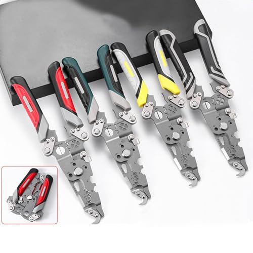 Image of 18 in 1 Foldable Wire Stripper, Multifunctional Folding Professional Wire Cutters, Multifunctional Wire Strippers Crimper Cable Cutter Pliers, Wire Stripper Tool (Red)