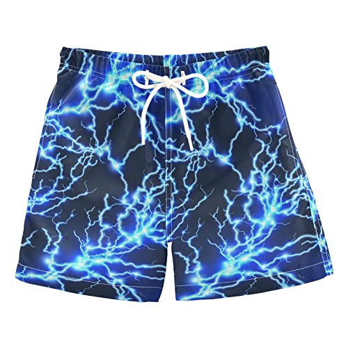 Blue Electric Lightning Boys Swim Trunks Toddler Swim Shorts Swimsuit for Beach Hawaii Vacation M