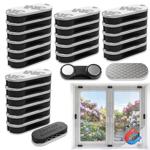 Golgner 24 Stück Magnetischer Vorhangverschluss Fliegengitter Clips Fliegengitter Fenster Clips Magnete Klebemagnete Selbstklebende Ohne Bohren für Küche Wohnzimmer Balkon 33mmX13mm