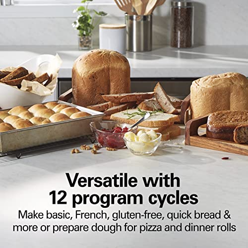 Image of Hamilton Beach Automatic Bread Maker Machine, Digital, Programmable, 12 Settings + Gluten Free, PFAS-Free Nonstick Pan + Kneading Paddle, 2 lb Capacity, Black