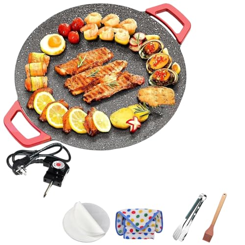 Indoor Smokeless Electric Griddle, Non-Stick Electric Indoor Grill Pan,Includes: 10 Sheets Of 12.6-Inch Blotting Paper,3 Towels, 1 Food Tongs, 1 Wooden-Handled Oil Brush (16inch)