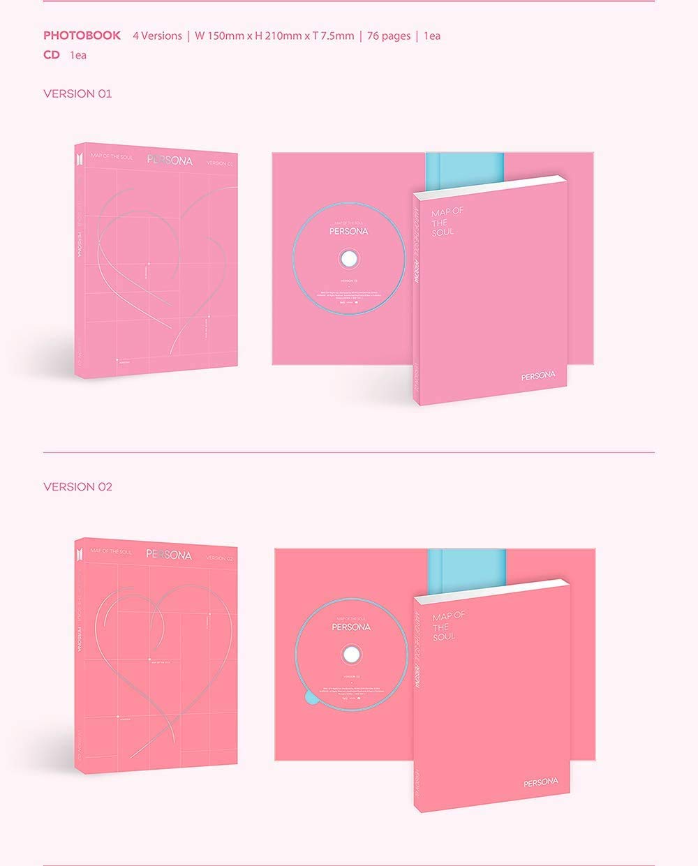 BTS MAP OF THE SOUL : PERSONA Album 4 VER FULL SET. 4ea CD+4ea Photo Book(each 76p)+4ea Mini Book(each 20p) +4p Photo Card+4p Post Card+4p Photo Film K-POP SEALED+TRACKING NUMBER