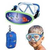Toddler Swim Goggles Nose Cover,Kids Goggles No Hair Pull,Anti Fog Children Swimming Mask (1PK - Blue Shark)