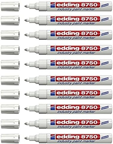 Edding 8750 Industry Paint Marker - White - 10 Pens - Round Tip 2-4 Mm - Paint Marker For Writing On Dusty, Slightly Oily Surfaces, Tires, Metal