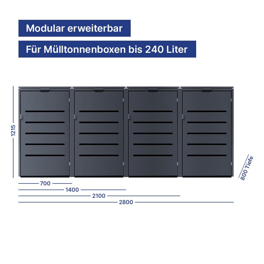 KNOBLOCH Mülltonnenbox aus Aluminium | Basisbox MTB1012 | erweiterbar | Anthrazit | 1-türig | 120 und 240 L