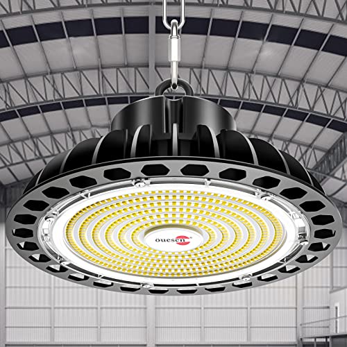 öuesen LED UFO 150W Lampe LED Industrielle UFO 21000LM éclairage LED d'atelier IP65 Floodlight Blanc Froid Lampe de Haut Baie LED Projecteur Exterieur pour l’éclairage de Garage Usine Atelier Gymnase Cover