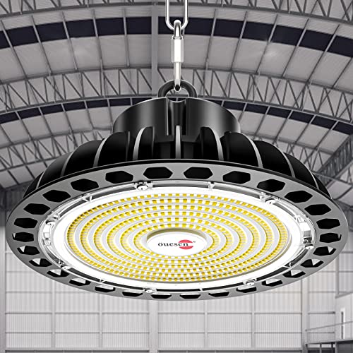 Öuesen Campana LED Industrial UFO 150W Lámpara Industrial 21000LM UFO LED Iluminación Comercial Impermeable IP65 Lámpara de Alta Bahía para Almacén Garaje Fábrica Taller Gimnasio Sótano Blanca Fría