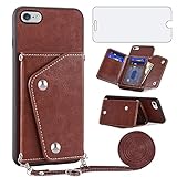 Asuwish Phone Case for iPhone 6plus 6splus 6/6s Plus Wallet Cover with Screen Protector and Credit Card Holder Crossbody Strap Cell iPhone6 6+ iPhone6s 6s+ i 6P 6a S Six iPhone6splus Men Girls Brown