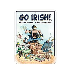 Rico Industries NCAA Notre Dame Fighting Irish – ND Gary Patterson The Fan 8.5″ x 11″ Carbon Fiber Metal Parking Sign – Great for Man Cave, Bed Room, Office, Home Décor, White, 10 x 12