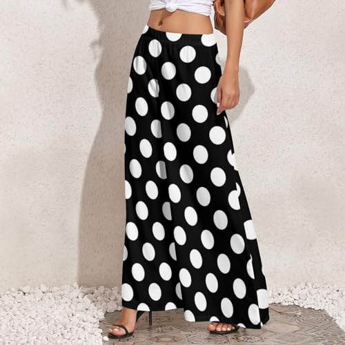 Black White Polka Dots Palazzo Pants for Women, Soft Womens Wide Leg Baggy Pants, Comfy Lounge Pants for Women2