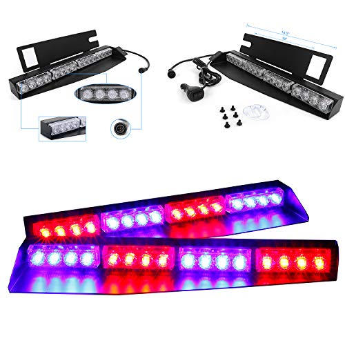 32W LED Lightbar Visor Light Windshield Emergency Strobe Split Mount Deck Dash Lamp (Red&Blue)