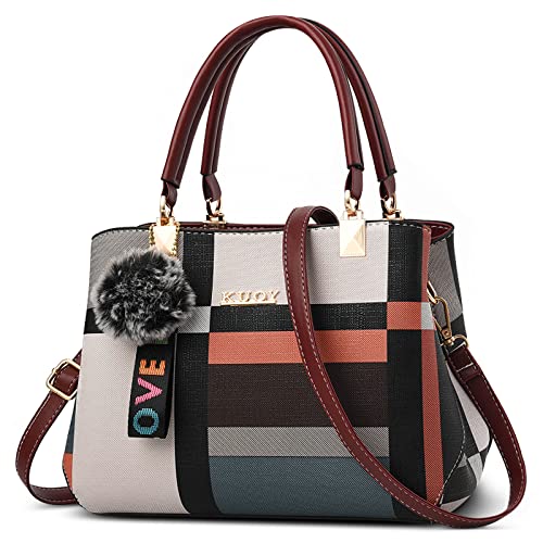 DIRRONA Mode Femme Sac à Main Sac D'épaule Vacances Sac Bandoulière Travail Femmes Étanche Sac à Main Conception à carreauxDécontractée Sacs à Main pour Rouge Cover