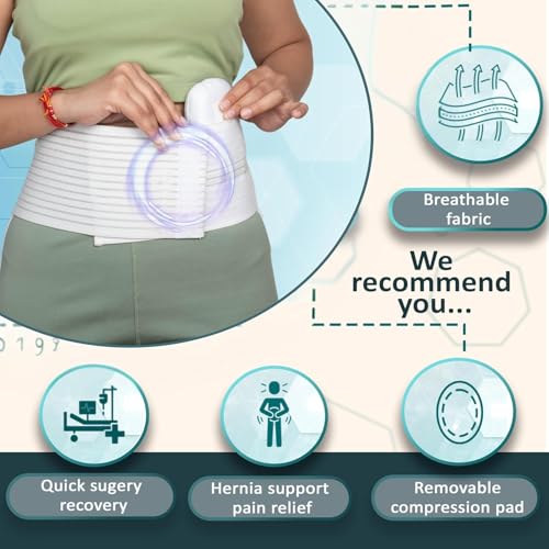 Image of Wonder Care Polyester Umbilical White Hernia Belt Pain Relief Support Brace With 1 Removable Compression Pad For Men & Women (4Xl)