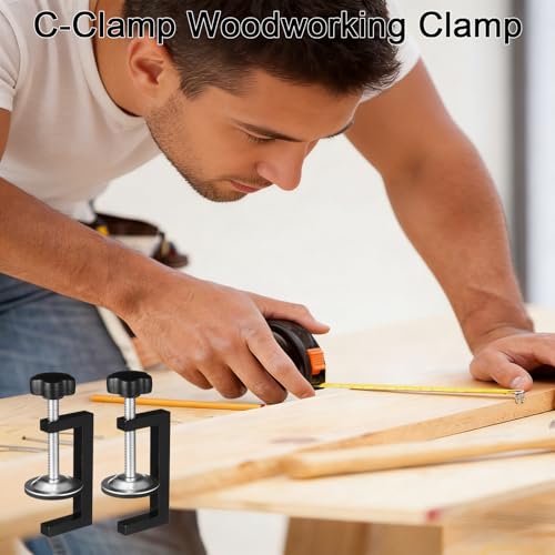 Image of 2PCS Woodwork C Clamps - Wooden Panel Holder for Woodworking & Metalworking and DIY Projects - Adjustable Table Clamp with Anti-Slip Mat