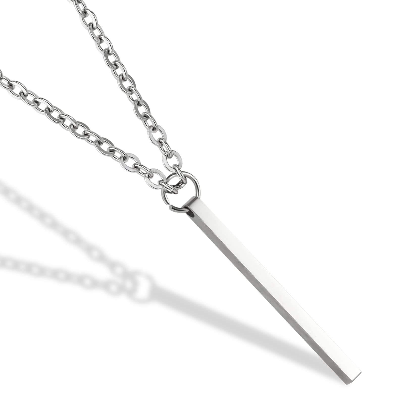 DesnuageHandmade Bar Silver Stick Stainless Steel Chain Necklace for Men Pendant Necklace Minimalism Handmade Necklace Gifts Necklaces for Men Trendy