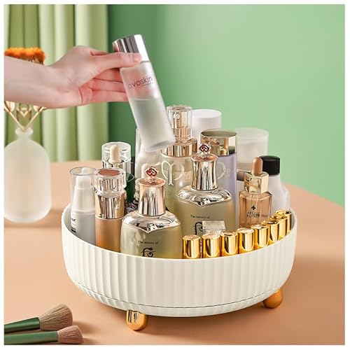 360° Rotating Storage Tray, Rotary Table Diameter 8.66 Inches, Cosmetics And Perfume Organizer, Desktop Storage Tray For Cosmetics And Skincare Products Large Capacity, Small White (8.66"×8.66"×2.95") #TOP8