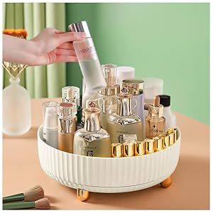 360° rotating storage tray, rotary table diameter 8.66 inches, cosmetics and perfume organizer, desktop storage tray for cosmetics and skincare products Large capacity, small white (8.66″×8.66″×2.95″)