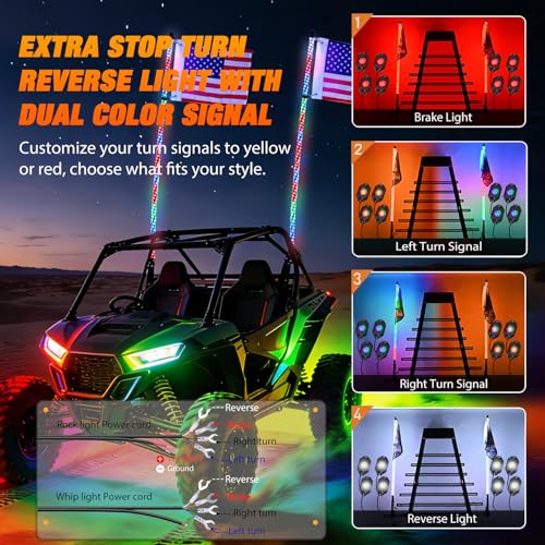 Image of Nilight 2PCS 4FT RGB LED Whip Light with Spring Base and 8 PCS Rock Lights Combo, Remote App Control w /DIY Chasing Patterns Turn Signal Brake Reverse Antenna Lighted Whips for ATV UTV Polaris RZR Jeep