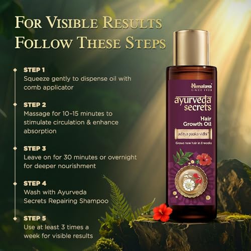 Image of Himalaya Ayurveda Secrets Hair Growth Oil for Men & Women | With Bhringaraja, Hibiscus & Curry Leaf | Supports New Hair Growth & Reduces Damage | Paraben & Sulphate Free | 100 ml