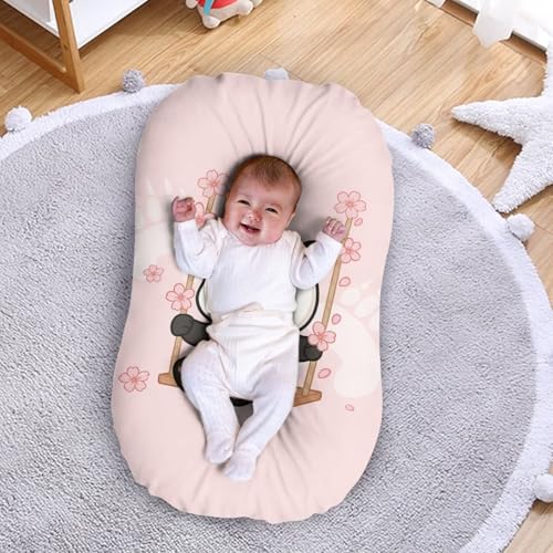 Image of ZOUTAIRONG Cherry Blossom Panda Bassinet Sheet Set Compatible with Mika Micky, Baby Delight, Dream On Me Bassinet Mattress for Baby Boys Girls